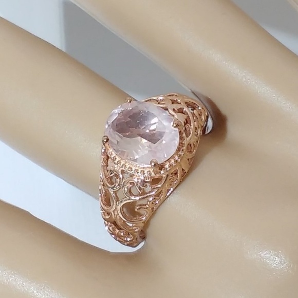 Rose Quartz Ring 14k Rose Gold Sterling Silver Size 7 - Picture 7 of 7